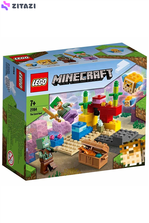 لگو ماینکرفت کد 21164 LEGO Minecraft The Coral Reef 21164 Hands-on Minecraft Marine Toy Featuring Alex, a Drowned and 2 Cool Puffer Fish, New 2021 (92 Pieces)